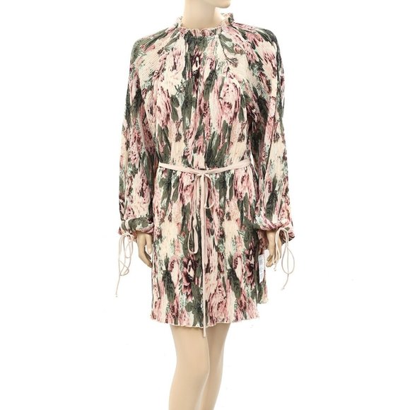 ASOS DESIGN Plisse Mini Dress Floral Printed Blouson Sleeves Romantic M 8 - Picture 5 of 9
